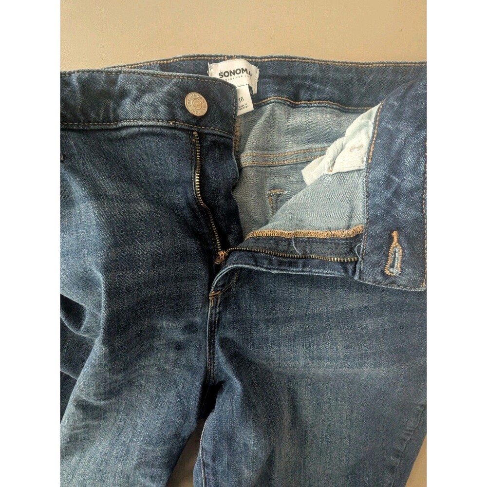 Sonoma Goods For Life Bermuda Shorts Women 16 Blue Denim Cotton Cuffed High-Rise - Picture 16 of 16